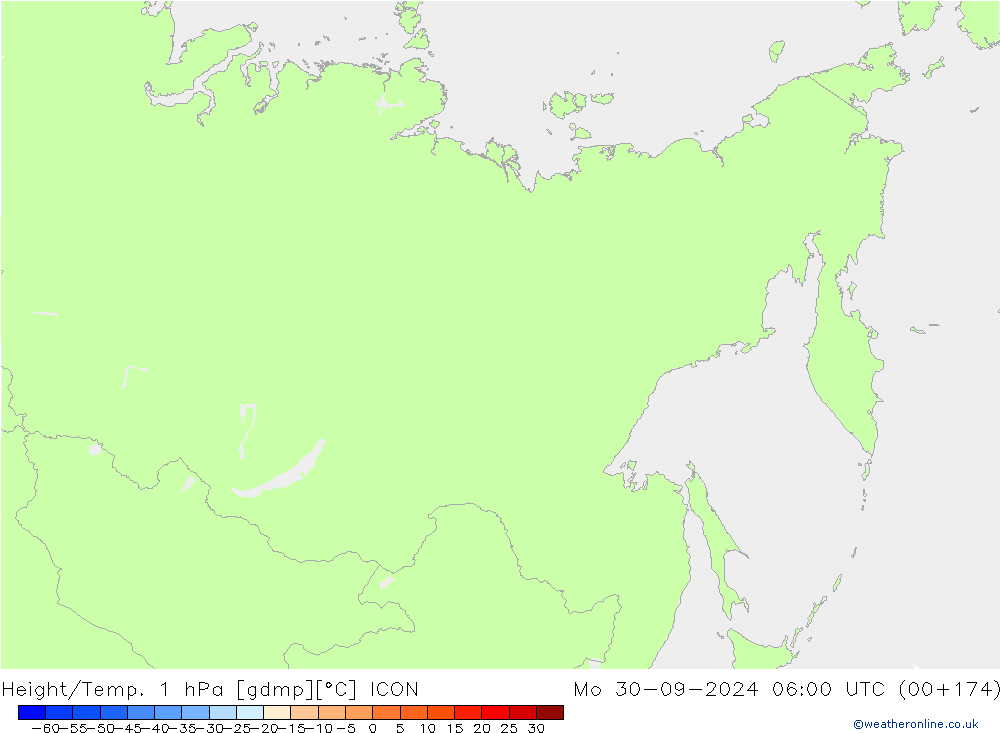 Height/Temp. 1 гПа ICON пн 30.09.2024 06 UTC