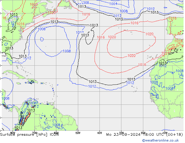 Surface pressure ICON Mo 23.09.2024 18 UTC