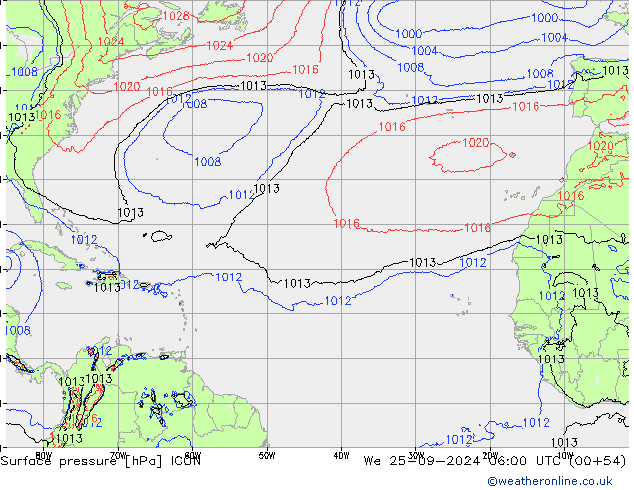 Surface pressure ICON We 25.09.2024 06 UTC