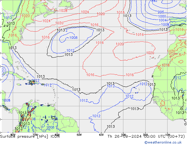 Presión superficial ICON jue 26.09.2024 00 UTC