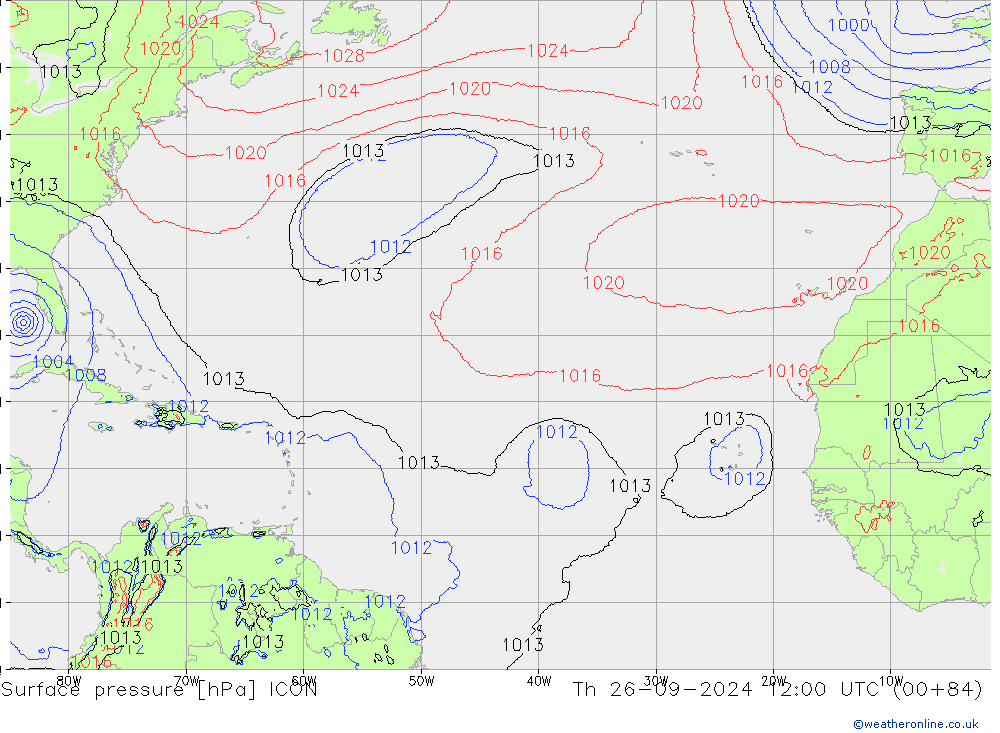 Surface pressure ICON Th 26.09.2024 12 UTC