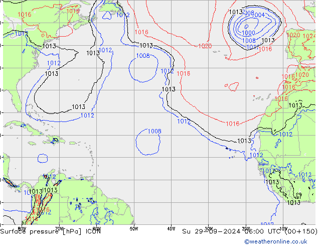 Surface pressure ICON Su 29.09.2024 06 UTC