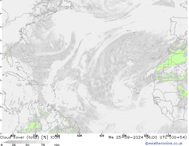 Nubi (totali) ICON mer 25.09.2024 06 UTC