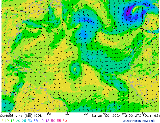 Wind 10 m ICON zo 29.09.2024 18 UTC