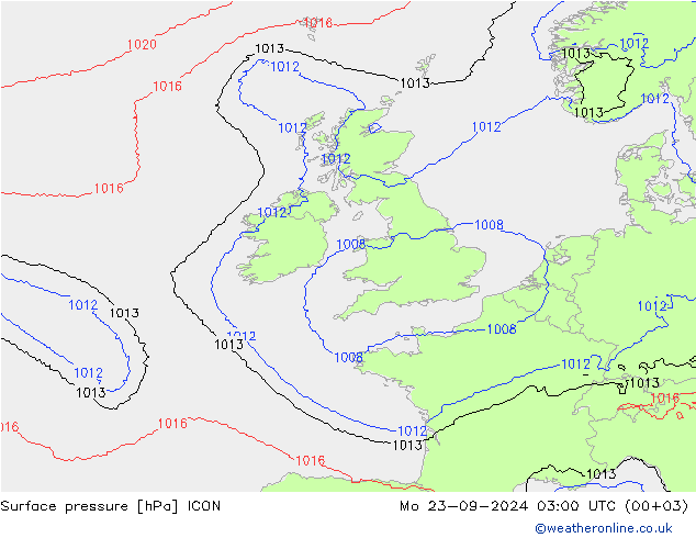 приземное давление ICON пн 23.09.2024 03 UTC