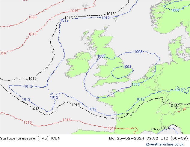 Surface pressure ICON Mo 23.09.2024 09 UTC