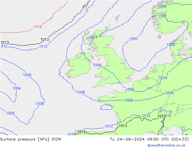 Luchtdruk (Grond) ICON di 24.09.2024 09 UTC