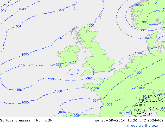 Surface pressure ICON We 25.09.2024 12 UTC