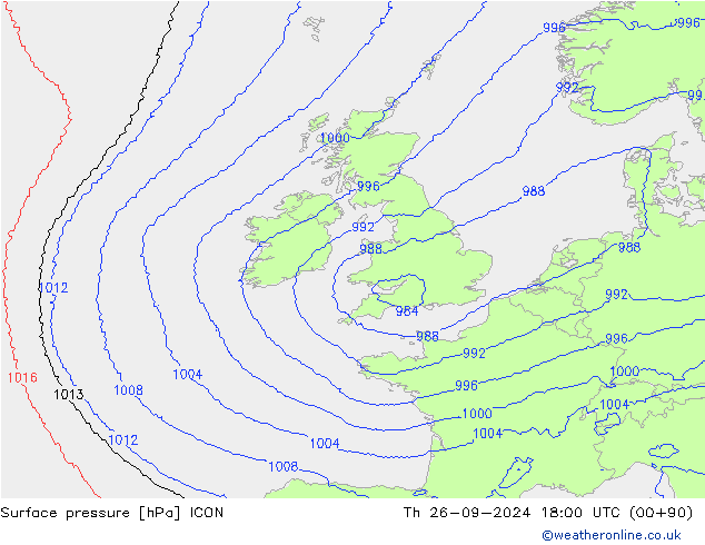 Surface pressure ICON Th 26.09.2024 18 UTC