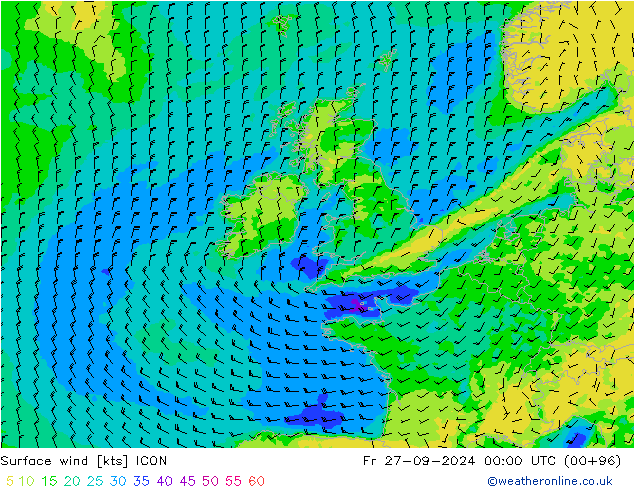 Surface wind ICON Fr 27.09.2024 00 UTC