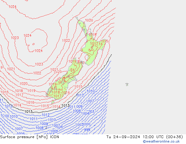 Atmosférický tlak ICON Út 24.09.2024 12 UTC