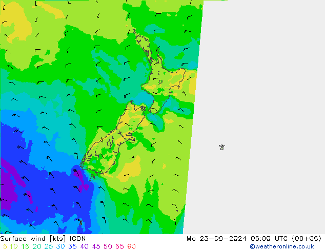 Surface wind ICON Mo 23.09.2024 06 UTC