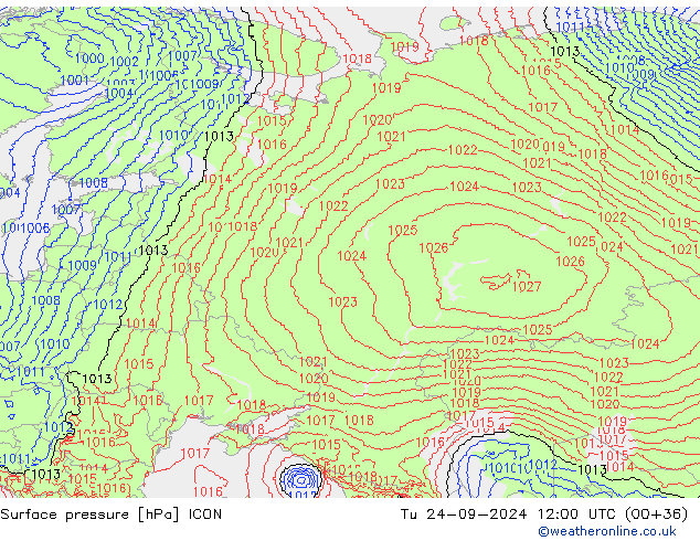 Luchtdruk (Grond) ICON di 24.09.2024 12 UTC