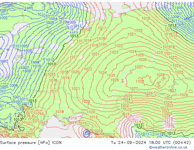 Surface pressure ICON Tu 24.09.2024 18 UTC