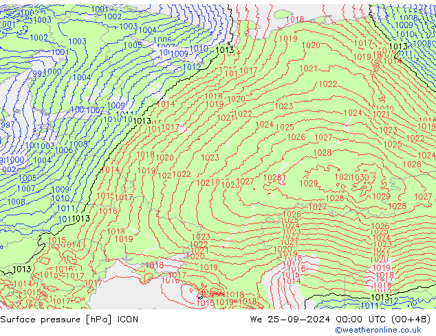 Pressione al suolo ICON mer 25.09.2024 00 UTC