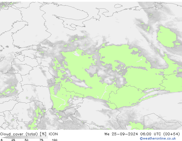 Cloud cover (total) ICON We 25.09.2024 06 UTC