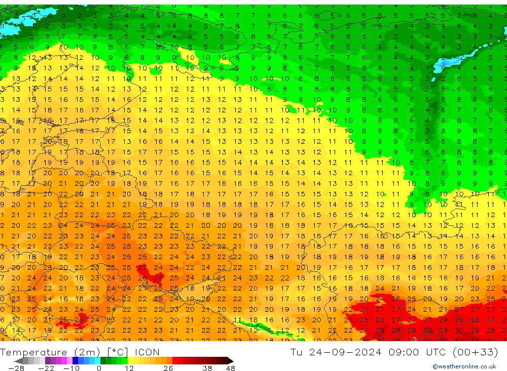 Temperatura (2m) ICON mar 24.09.2024 09 UTC