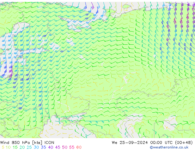 Rüzgar 850 hPa ICON Çar 25.09.2024 00 UTC