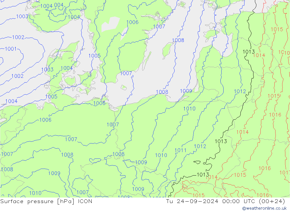 Surface pressure ICON Tu 24.09.2024 00 UTC