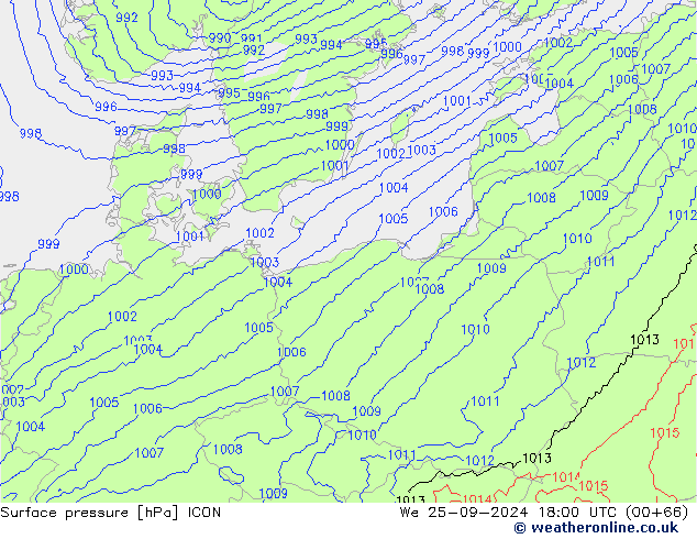 Surface pressure ICON We 25.09.2024 18 UTC