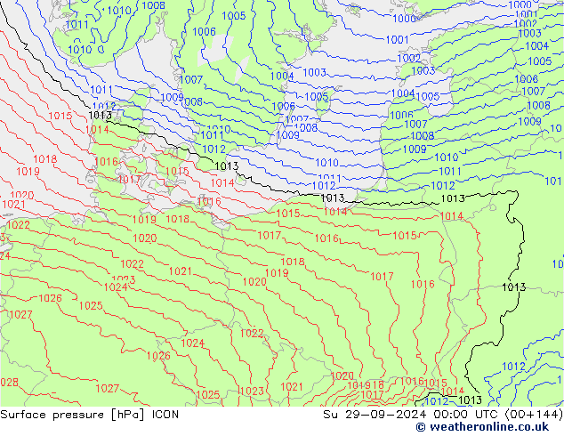 Surface pressure ICON Su 29.09.2024 00 UTC