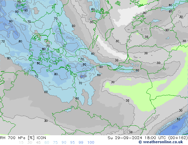 RH 700 гПа ICON Вс 29.09.2024 18 UTC