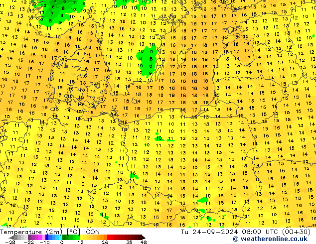 Temperature (2m) ICON Tu 24.09.2024 06 UTC