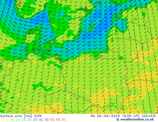 Surface wind ICON We 25.09.2024 15 UTC