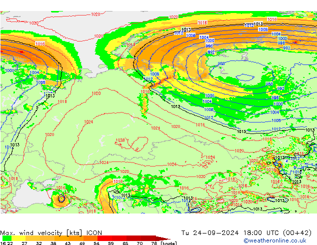 Max. wind velocity ICON mar 24.09.2024 18 UTC