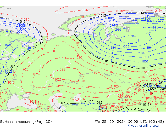 ciśnienie ICON śro. 25.09.2024 00 UTC