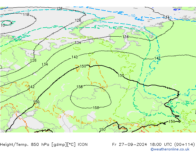 Height/Temp. 850 hPa ICON ven 27.09.2024 18 UTC