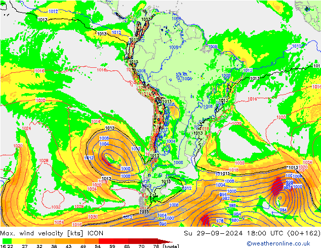 Max. wind velocity ICON Su 29.09.2024 18 UTC