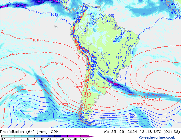 Precipitation (6h) ICON We 25.09.2024 18 UTC