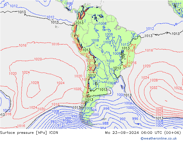 Surface pressure ICON Mo 23.09.2024 06 UTC