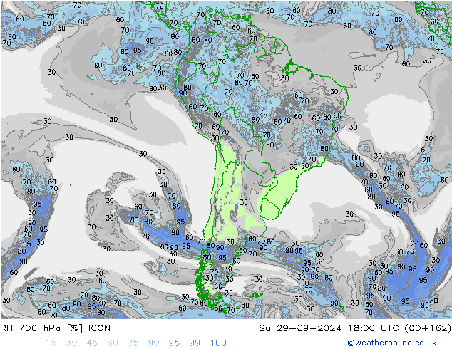 RH 700 hPa ICON Su 29.09.2024 18 UTC