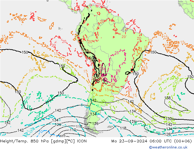 Height/Temp. 850 hPa ICON Mo 23.09.2024 06 UTC