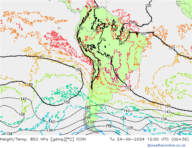 Height/Temp. 850 hPa ICON Tu 24.09.2024 12 UTC