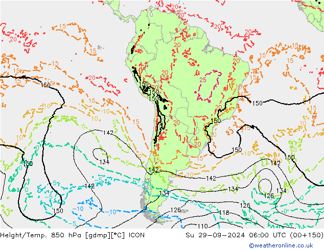 Hoogte/Temp. 850 hPa ICON zo 29.09.2024 06 UTC