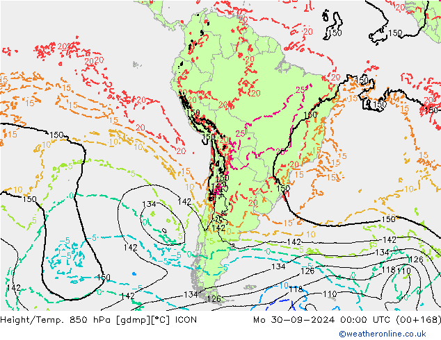 Height/Temp. 850 hPa ICON Mo 30.09.2024 00 UTC