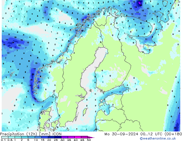 Yağış (12h) ICON Pzt 30.09.2024 12 UTC