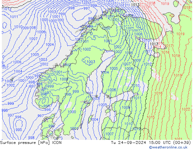 Luchtdruk (Grond) ICON di 24.09.2024 15 UTC