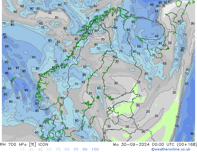 RH 700 гПа ICON пн 30.09.2024 00 UTC