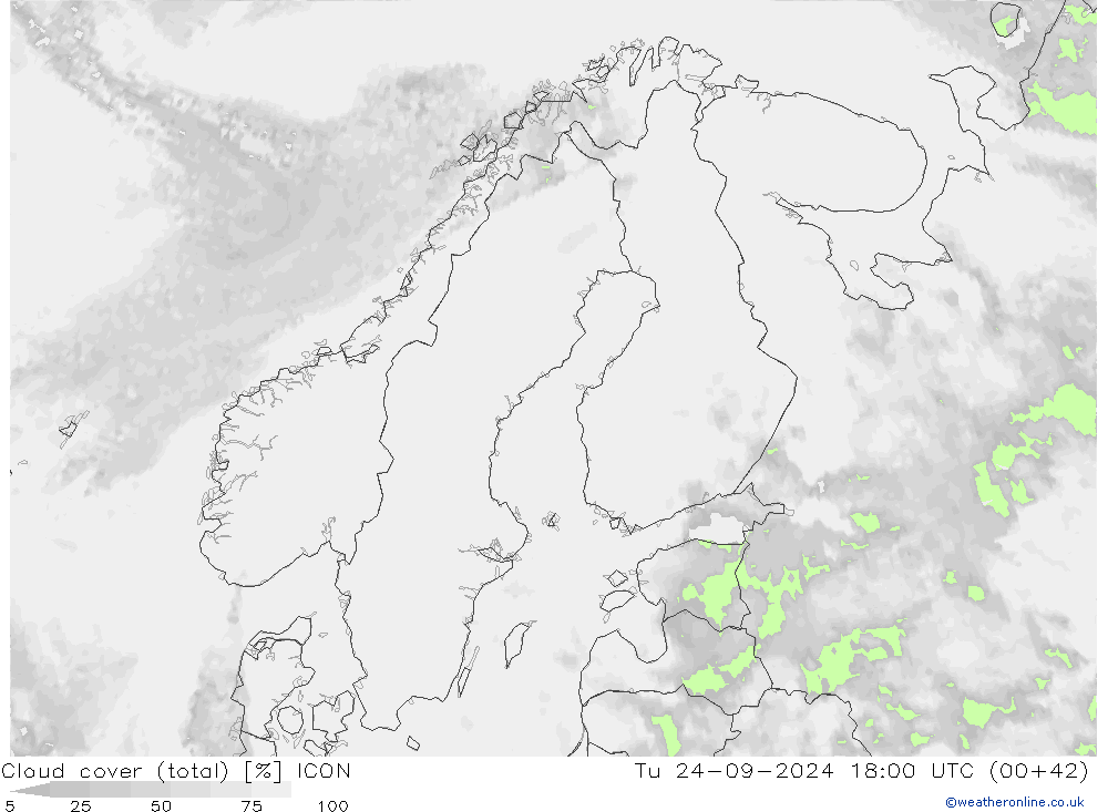 Bulutlar (toplam) ICON Sa 24.09.2024 18 UTC