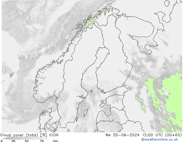 Bewolking (Totaal) ICON wo 25.09.2024 12 UTC