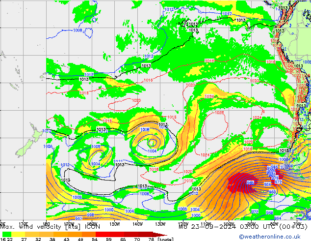 Max. wind velocity ICON Mo 23.09.2024 03 UTC