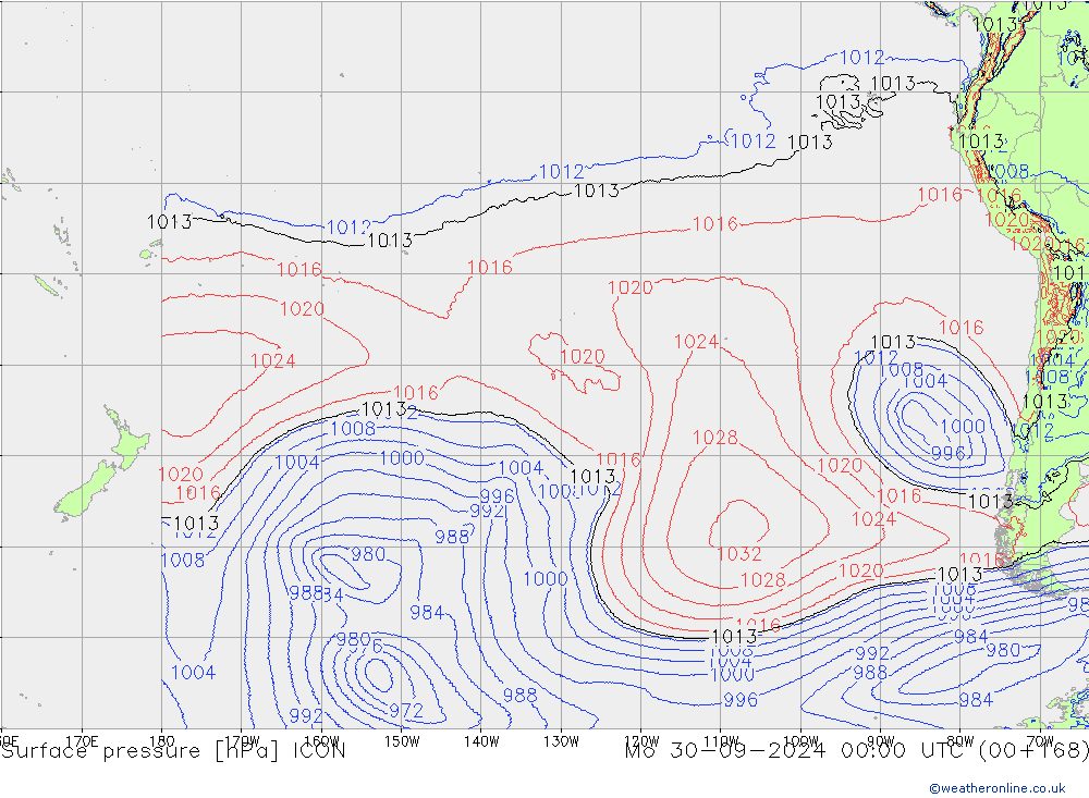 Surface pressure ICON Mo 30.09.2024 00 UTC