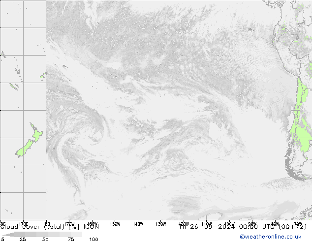 Cloud cover (total) ICON Th 26.09.2024 00 UTC