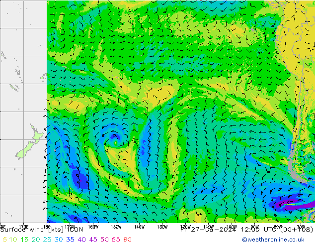 Vento 10 m ICON ven 27.09.2024 12 UTC