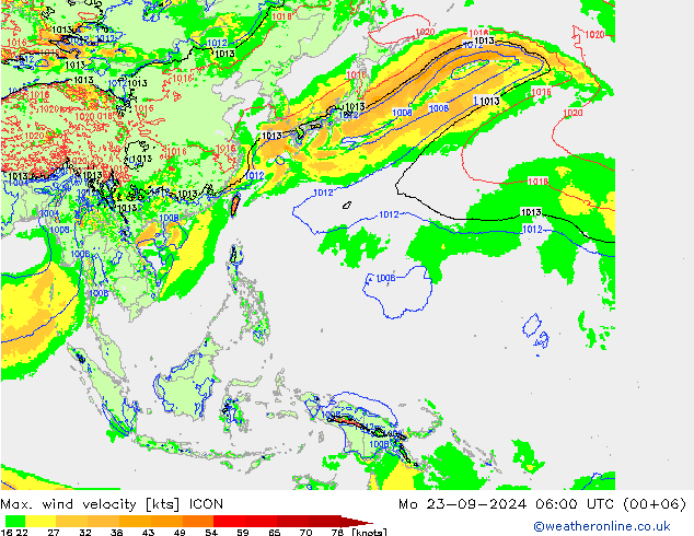 Max. wind velocity ICON pon. 23.09.2024 06 UTC