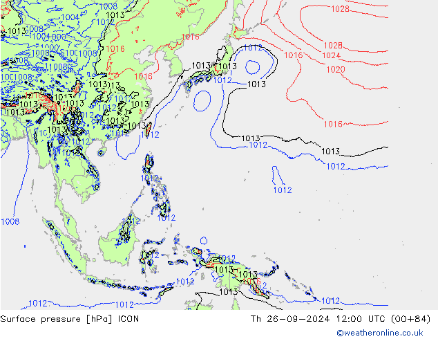 Surface pressure ICON Th 26.09.2024 12 UTC